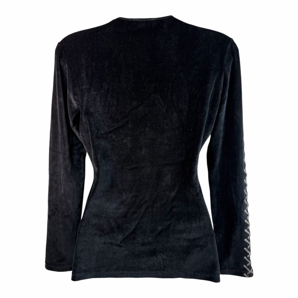 Mugler Vintage Black Velvet Top M Shirt Faux Corset Long Sleeve Goth Whimsigoth - Picture 3 of 13